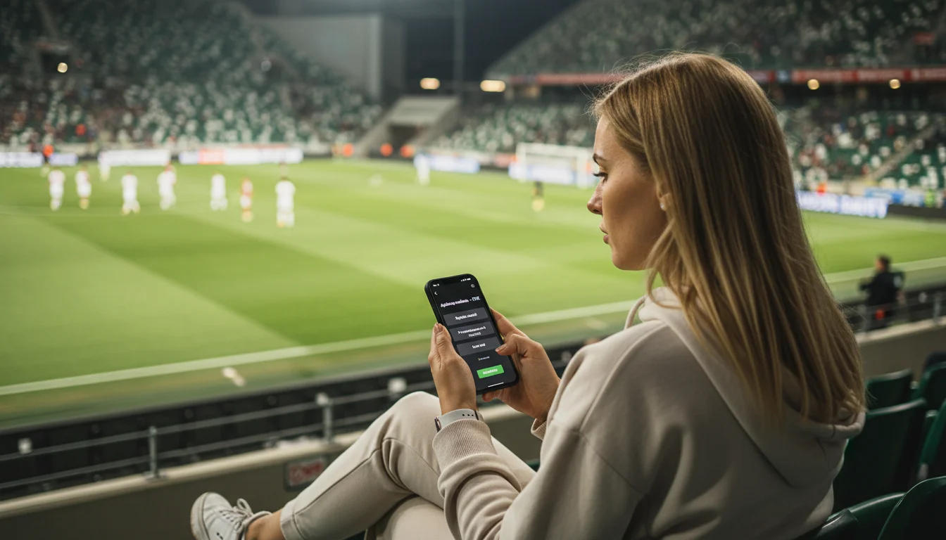 Smartfon z aplikacją bukmacherską podczas oglądania meczu na żywo