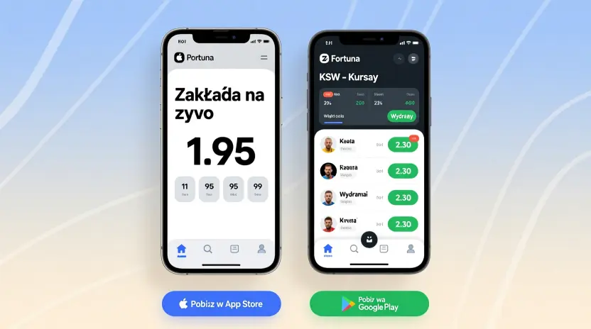 Aplikacja mobilna Fortuna na iOS i Android - interfejs zakładów na żywo