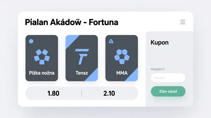 Interfejs zakładów sportowych Fortuna - panel główny z kursami na żywo