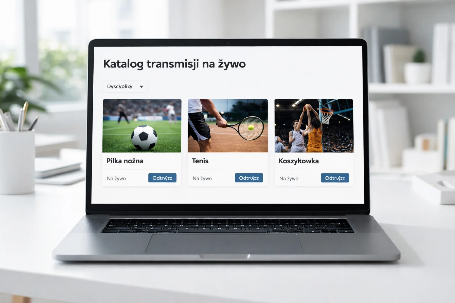 Interfejs platformy bukmacherskiej z dostępnymi transmisjami sportowymi