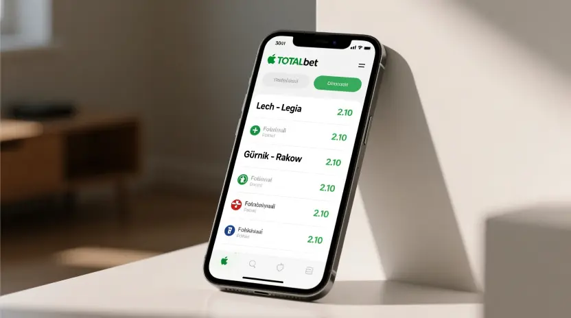 Minimalistyczny interfejs aplikacji mobilnej TOTALbet